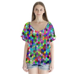 Background Color V-neck Flutter Sleeve Top by artworkshop