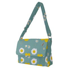 Daisy Flowers Yellow White Brown Sage Green  Full Print Messenger Bag (m) by Mazipoodles
