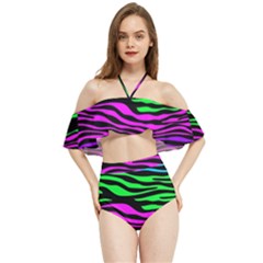 Colorful Zebra Halter Flowy Bikini Set  by Angelandspot