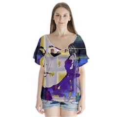 Stress Box V-neck Flutter Sleeve Top by MRNStudios