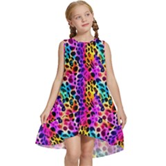 Rainbow Leopard Kids  Frill Swing Dress by DinkovaArt