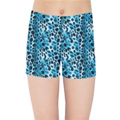 Blue Leopard Kids  Sports Shorts by DinkovaArt