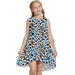 Blue Beige Leopard Kids  Frill Swing Dress by DinkovaArt
