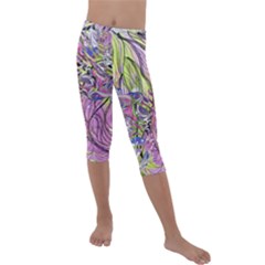 Abstract Intarsio Kids  Lightweight Velour Capri Leggings  by kaleidomarblingart