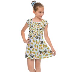 Art T- Shirt Brown Bunnies And Orange Carrots On Goldenrod Easter Pattern T- Shirt Kids  Cap Sleeve Dress by maxcute