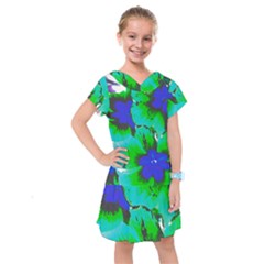 Blue T- Shirt Blue Flower Of Happiness Kids  Drop Waist Dress by maxcute