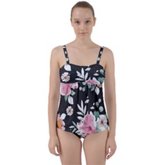 Botanical T- Shirt Botanical Graceful Pattern T- Shirt Twist Front Tankini Set by maxcute