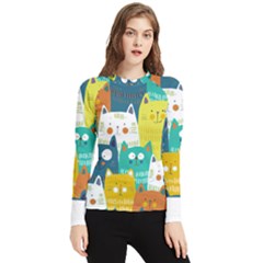 Cat T- Shirt Cute Cats Colorful Seamless Pattern T- Shirt Women s Long Sleeve Rash Guard by maxcute