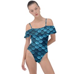 Teal Scales! Frill Detail One Piece Swimsuit by fructosebat