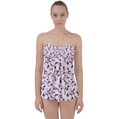 Nature Pattern T- Shirt Minimalist Leaf Line Art Illustration As A Seamless Surface Pattern Design ( Babydoll Tankini Set by maxcute