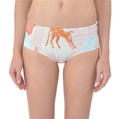 Pattern T- Shirt Hand Drawn Exotic Big Cat Cheetahs, Stretching, Running, Sitting And Walking On Abs Mid-waist Bikini Bottoms by maxcute