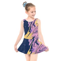 Pink Black And Yellow Abstract Painting Kids  Skater Dress Swimsuit by Jancukart