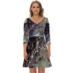 Black Marble Abstract Pattern Texture Shoulder Cut Out Zip Up Dress by Jancukart