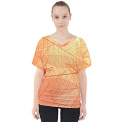 Orange Leaves Colorful Transparent Texture Of Natural Background V-neck Dolman Drape Top by Jancukart