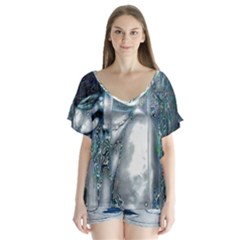 Sapphire Slime V-neck Flutter Sleeve Top by MRNStudios