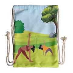 Mother And Daughter Yoga Art Celebrating Motherhood And Bond Between Mom And Daughter  Drawstring Bag (large) by SymmekaDesign