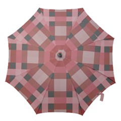 Squares Crosses Check 7 Blush Pink Coral Grey  Hook Handle Umbrellas (large) by Mazipoodles