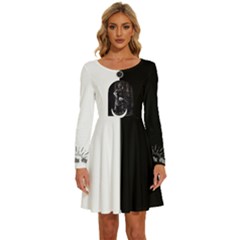 Susan Starr B&w Long Sleeve Wide Neck Velour Dress by CreatureFeature