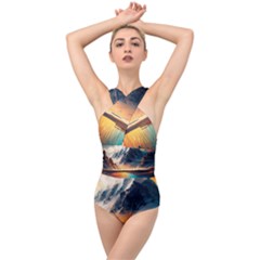 Abstract Color Colorful Mountain Ocean Sea Cross Front Low Back Swimsuit by Pakemis