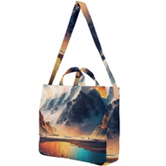 Abstract Color Colorful Mountain Ocean Sea Square Shoulder Tote Bag by Pakemis
