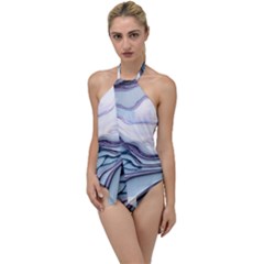 Marble Abstract White Pink Dark Art Go With The Flow One Piece Swimsuit by Pakemis