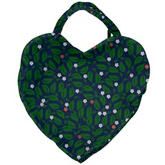 Leaves Flowers Green Background Nature Giant Heart Shaped Tote by Ravend