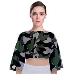 Camouflage Camo Army Soldier Pattern Military Tie Back Butterfly Sleeve Chiffon Top by Jancukart