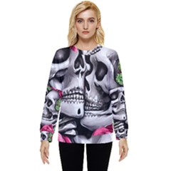 Black Skulls Red Roses Hidden Pocket Sweatshirt by GardenOfOphir