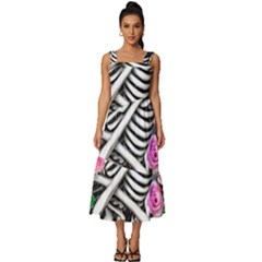 Floral Skeletons Square Neckline Tiered Midi Dress by GardenOfOphir