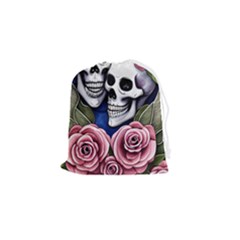 Skulls And Flowers Drawstring Pouch (small) by GardenOfOphir