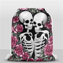 Black And White Rose Sugar Skull Drawstring Bag (small) by GardenOfOphir