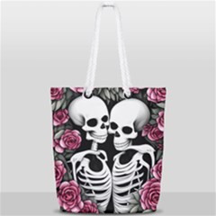 Black And White Rose Sugar Skull Full Print Rope Handle Tote (small) by GardenOfOphir