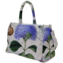 Blue Hydrangea Flower Painting Vintage Shabby Chic Dragonflies Duffel Travel Bag by danenraven