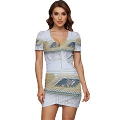 Technics Design Element Set Pattern Graphic Symbol Low Cut Cap Sleeve Mini Dress by danenraven