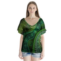 Abstract Pattern Design Art Fabric Decoration V-neck Flutter Sleeve Top by danenraven