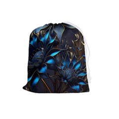 Flower Metal Flowers Sculpture Drawstring Pouch (large) by Ravend