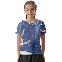 Bird Winter Bullfinch Patterns Art Kids  Frill Chiffon Blouse by Uceng