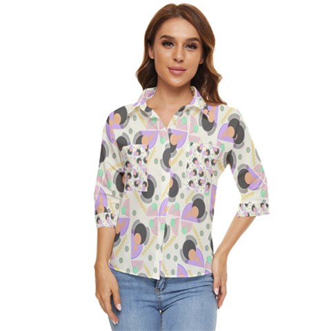 Pattern Pastel Drawing Art Women s Quarter Sleeve Pocket Shirt by Uceng