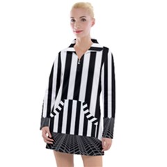 Illustration Stripes Geometric Pattern Women s Long Sleeve Casual Dress by Uceng