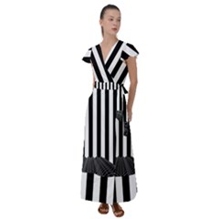 Illustration Stripes Geometric Pattern Flutter Sleeve Maxi Dress by Uceng