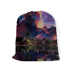 Lake Galaxy Stars Science Fiction Drawstring Pouch (xl) by Uceng