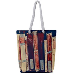 Books Shelf Library Book Shelf Full Print Rope Handle Tote (small) by Uceng