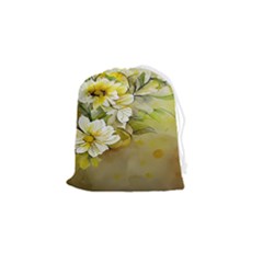 Watercolor Yellow And-white Flower Background Drawstring Pouch (small) by artworkshop