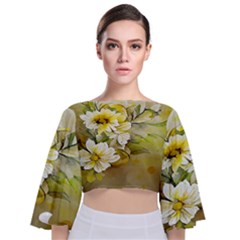 Watercolor Yellow And-white Flower Background Tie Back Butterfly Sleeve Chiffon Top by artworkshop