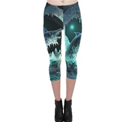 Sculpture Dinosaur Shark Frozen Winter Fantasy Capri Leggings  by Ravend