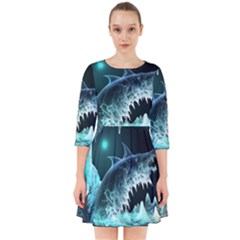 Sculpture Dinosaur Shark Frozen Winter Fantasy Smock Dress by Ravend