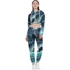 Sculpture Dinosaur Shark Frozen Winter Fantasy Cropped Zip Up Lounge Set by Ravend
