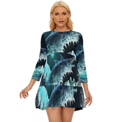 Sculpture Dinosaur Shark Frozen Winter Fantasy Long Sleeve Babydoll Dress by Ravend