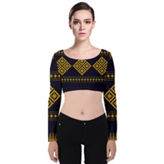 Abstract Antique Architecture Art Artistic Artwork Velvet Long Sleeve Crop Top by Ravend