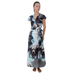 Ai Generated Viking God Fantasy Dog Norse Man Flutter Sleeve Maxi Dress by danenraven